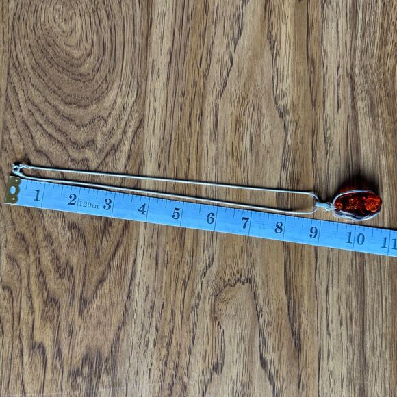 Vintage Genuine Cognac Baltic Amber Pendant, Sterling Silver Frame 18in Necklace - Picture 14 of 14